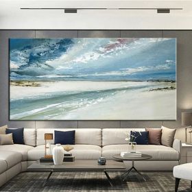 Hand Painted Abstract Seascape Oil Painting, Blue Tones, 8 Sizes (size: 75x150cm)