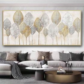 Handmade Abstract Gold Foil Leaf Oil Painting, 8 Sizes, Gold, White, Gray (Style: 01, size: 50x100cm)