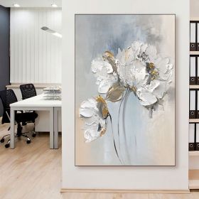 Handmade Abstract Magnolia Oil Painting, 5 Sizes, White and Gray (Style: 01, size: 50X70cm)