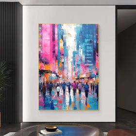 Hand Painted Abstract Urban Cityscape Oil Painting, 5 Sizes, Blue / Pink (Style: 01, size: 50X70cm)