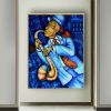 Hand Painted Abstract Jazz Musician Oil Painting, Blue Tones, 5 Sizes