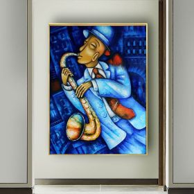 Hand Painted Abstract Jazz Musician Oil Painting, Blue Tones, 5 Sizes (size: 90x120cm)