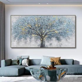 Hand Painted Abstract Tree Oil Painting, Blue with Gold, 8 Sizes (size: 60x120cm)