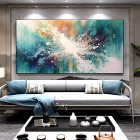 Hand Painted Abstract Star Burst Oil Painting, 8 Sizes, Blues/White/Gold (Style: 01, size: 60x120cm)