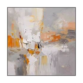Hand Painted Abstract Oil Painting, Orange/Gray/White, 7 Sizes (Style: 01, size: 100x100cm)