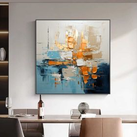 Hand Painted Abstract Textured Oil Painting, Blue/Yellow/Red/Beige, 7 Sizes (Style: 01, size: 50x50cm)