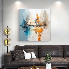Hand Painted Abstract Seaside Oil Painting, 7 Sizes, Blue/White/Rust (Style: 01, size: 50x50cm)