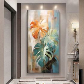 Hand Painted Abstract Green Leaf Oil Painting, 7 Sizes, Green/Blue/Gold (Style: 01, size: 40x80cm)