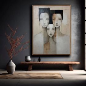 Hand Painted Abstract Faces of 3 Women Painting, 8 Sizes, Beige/Gray/Black (Style: 01, size: 140x210cm)