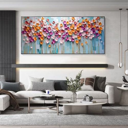 Hand Painted Abstract Colorful BoHo Oil Painting on Canvas, 7 Sizes