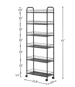 Slim Rolling Storage Cart, 6-Tier, Black Metal (Attribute: Black)