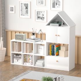 House-Shaped Children's Bookshelf, Adjustable, White (Color: as Pic)