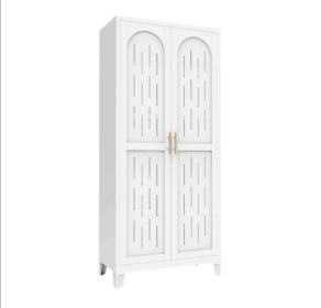 Arched Door Storage Cabinet, 31.5" x 15.75" x 71", Metal, White (Attribute: WhiteMetal)
