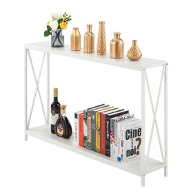 Cross Iron Frame Sofa Sideboard, White, Black or Red Wood Grain (Color: White Wood)