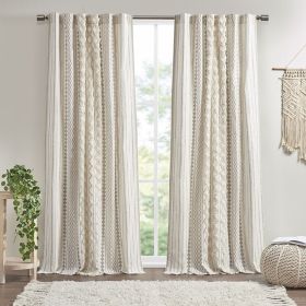 Cotton Printed Curtain Panel, Chenille Stripes & Lining, Ivory, 1 Panel (Color: as Pic)