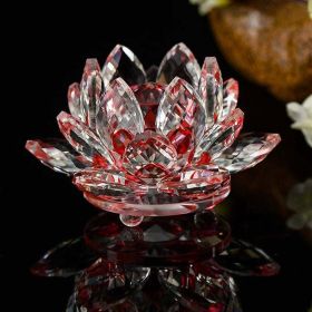Quartz Crystal Lotus Flower Glass Paperweight, 3.15" x 1.96", Various Colors (Color: Red)