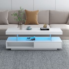 LED Coffee Table with Storage, 2 Drawers (Color: White)