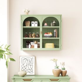 Modern Glass Door Wall Cabinet, 3 Shelves, 27.56", 3 Colors (Color: Green)