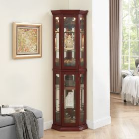 Lighted Corner Curio Cabinet, Walnut Finish, 69.75" X 21.5" x 16" (Color: Cherry)