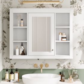 Wall Mounted Medicine Cabinet with Mirror, 35" x 27.5", 4 Colors (Color: White, Material: MDF)