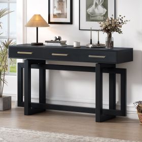 Long Elegant Console Table, 3 Drawers, Black or Antique Gray (Color: Black, Material: MDF)