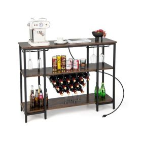 Industrial Wine Rack with Storage Shelves, 44.5" x 14" x 33.5" (Color: Brown)