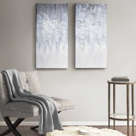 Heavily Embellished Canvas Wall Art Set, 2 Piece Set, 15" x 30", Grey/White (Color: as Pic)