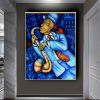 Hand Painted Abstract Jazz Musician Oil Painting, Blue Tones, 5 Sizes