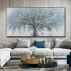 Hand Painted Abstract Tree Oil Painting, Blue with Gold, 8 Sizes