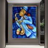 Hand Painted Abstract Jazz Musician Oil Painting, Blue Tones, 5 Sizes