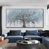 Hand Painted Abstract Tree Oil Painting, Blue with Gold, 8 Sizes