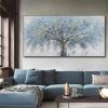 Hand Painted Abstract Tree Oil Painting, Blue with Gold, 8 Sizes