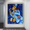 Hand Painted Abstract Jazz Musician Oil Painting, Blue Tones, 5 Sizes